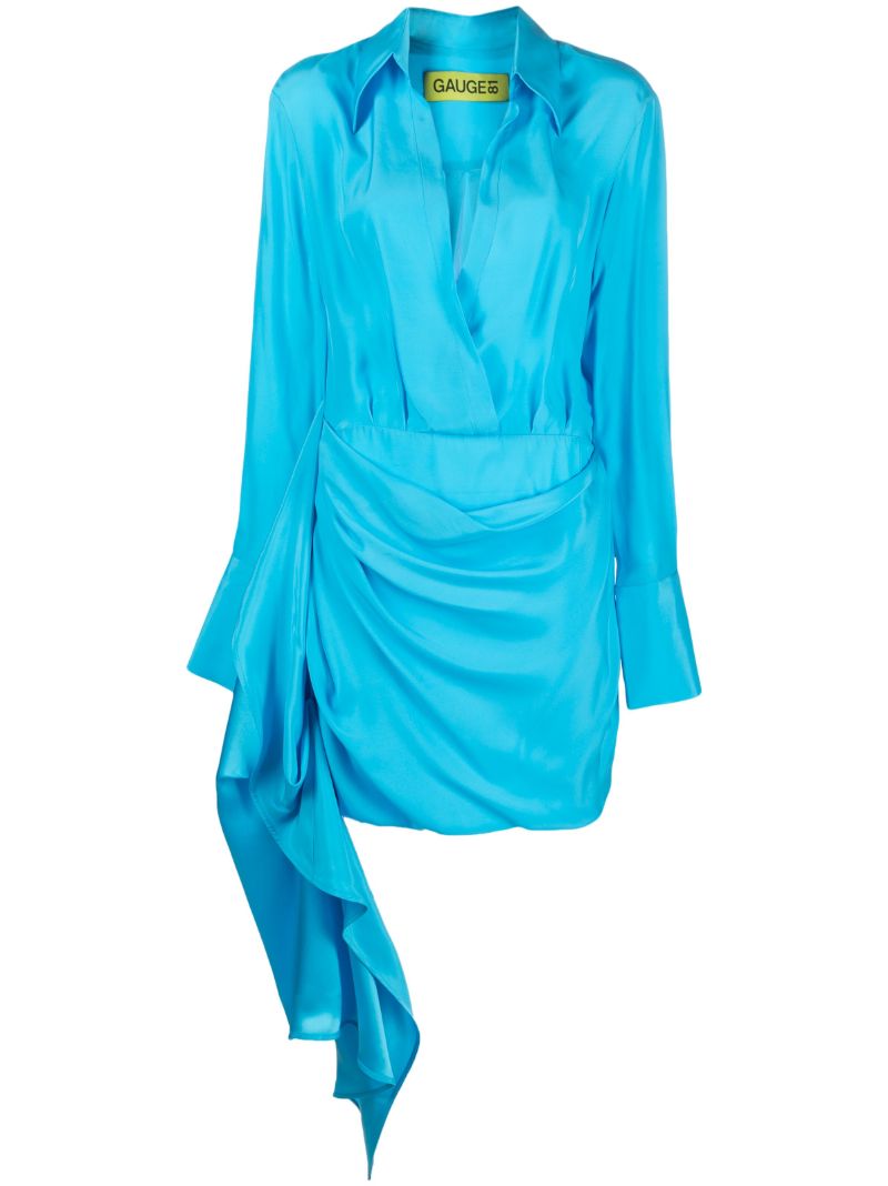 Blue Gravia Silk Draped Mini Dress