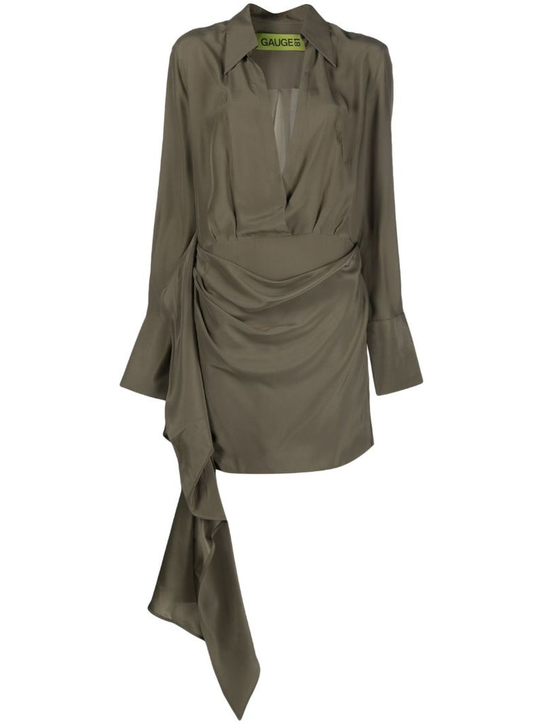 Green Gravia Silk Draped Mini Dress