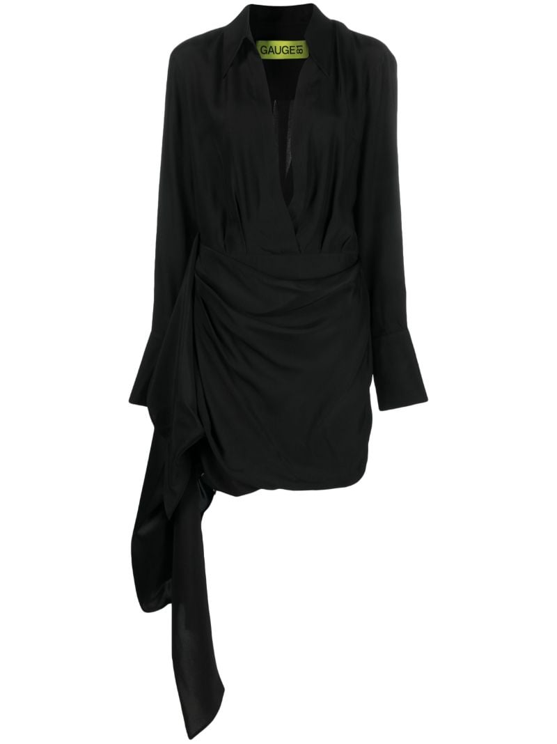 Black Gravia Draped Silk Mini Dress