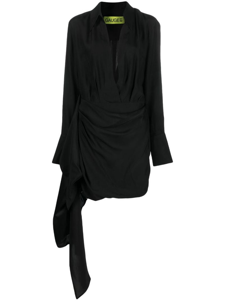 Black Gravia Draped Silk Mini Dress
