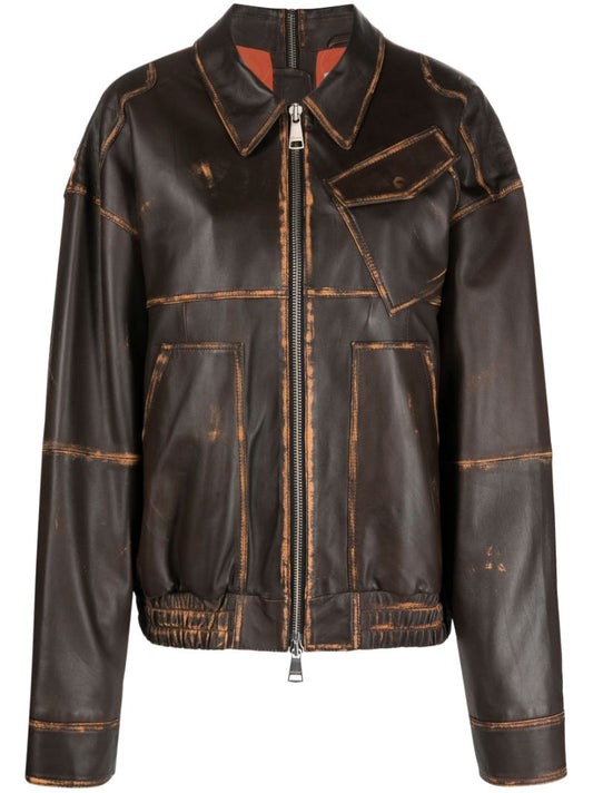 Brown Panelled Leather Jacket