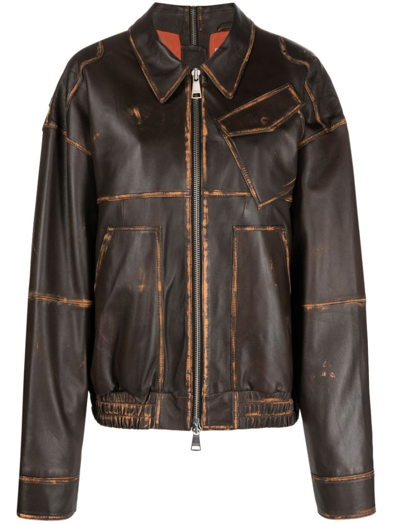 Brown Panelled Leather Jacket