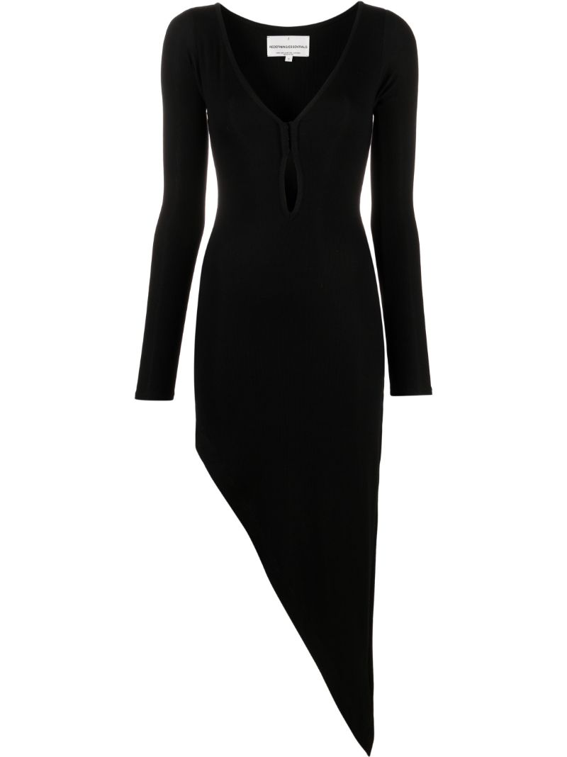 Black Cut-out Asymmetric Midi Dress