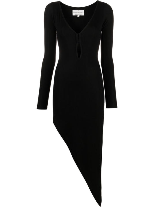 Black Cut-out Asymmetric Midi Dress