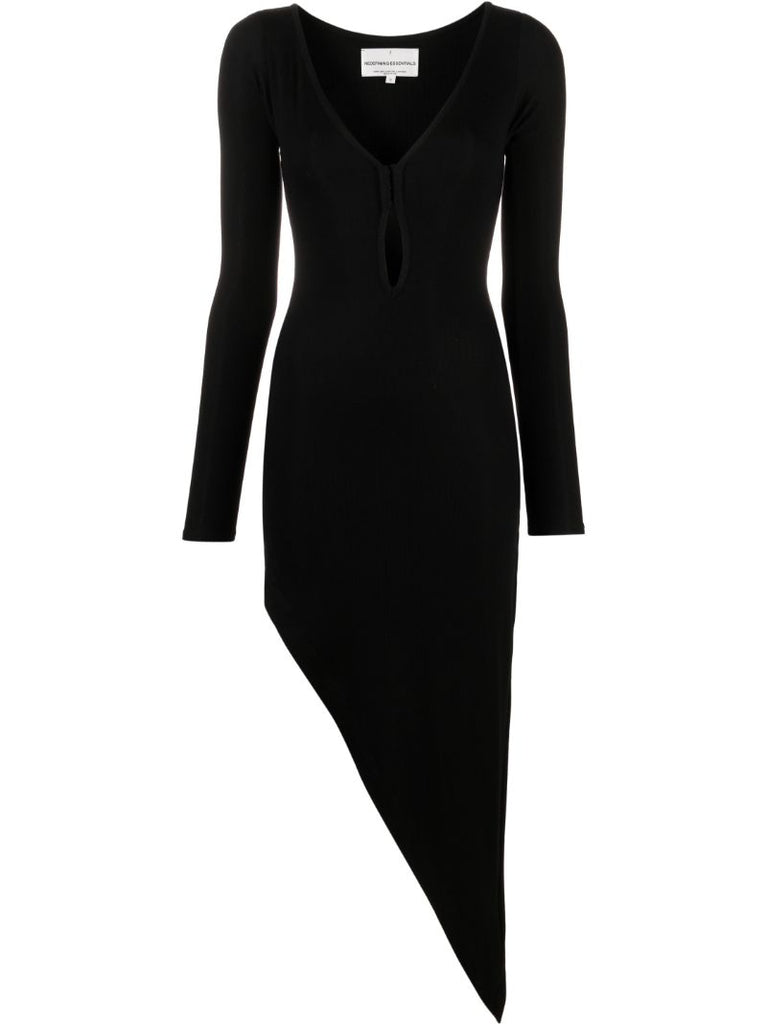 Black Cut-out Asymmetric Midi Dress