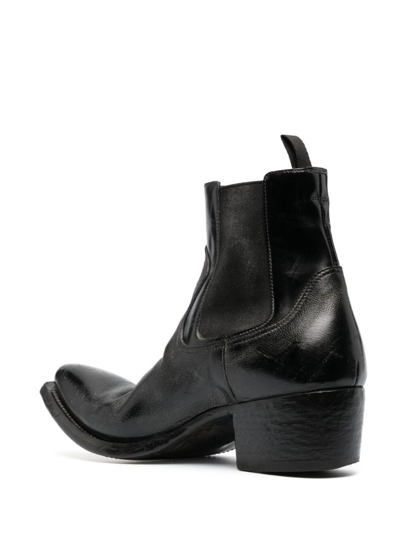 Black Turn-up Toe Leather Ankle Boots