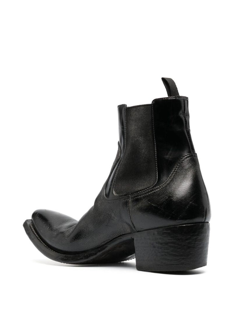 Black Turn-up Toe Leather Ankle Boots
