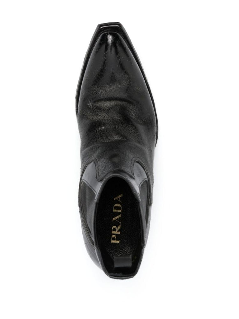 Black Turn-up Toe Leather Ankle Boots