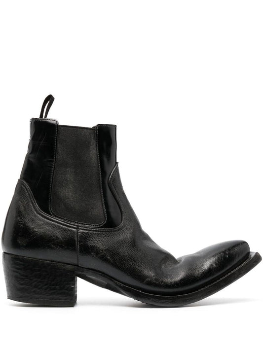 Black Turn-up Toe Leather Ankle Boots