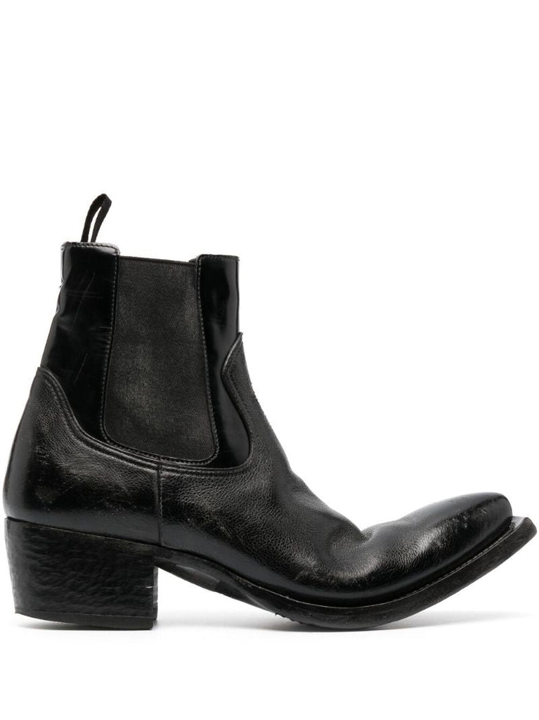 Black Turn-up Toe Leather Ankle Boots