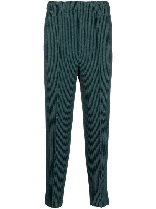 Teal Green Micro Pleated Slim Trousers