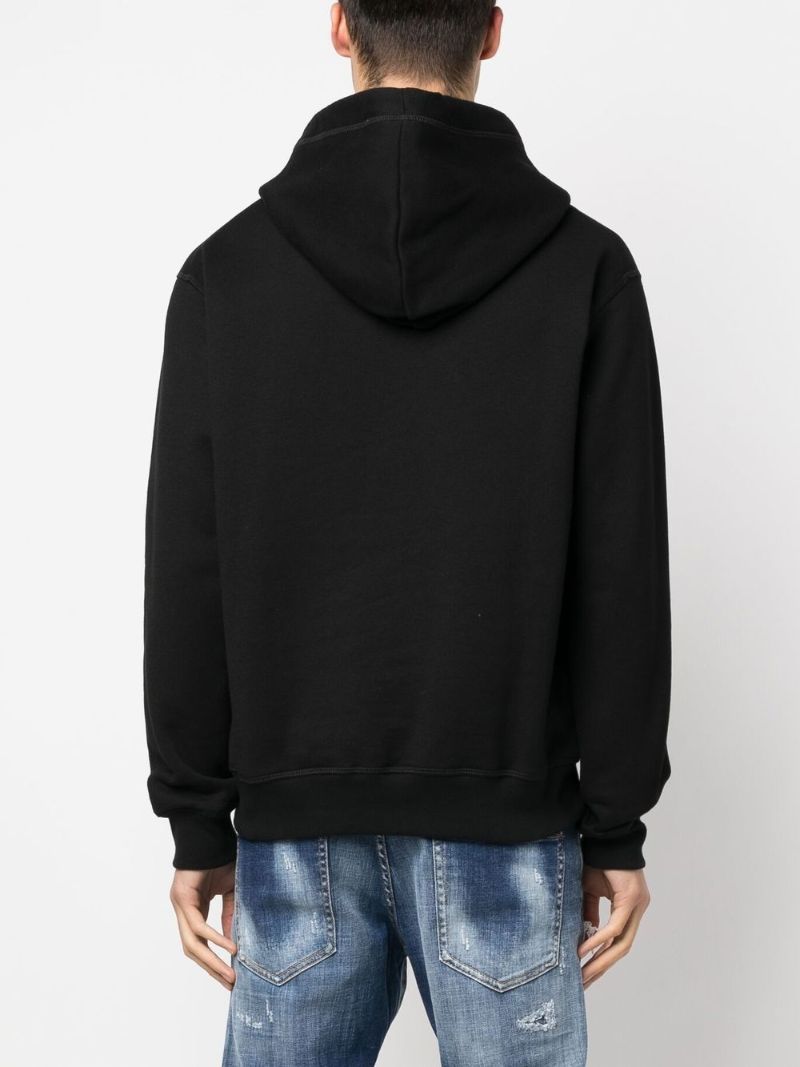 Black Icon Print Hooded Cotton Sweatshirt