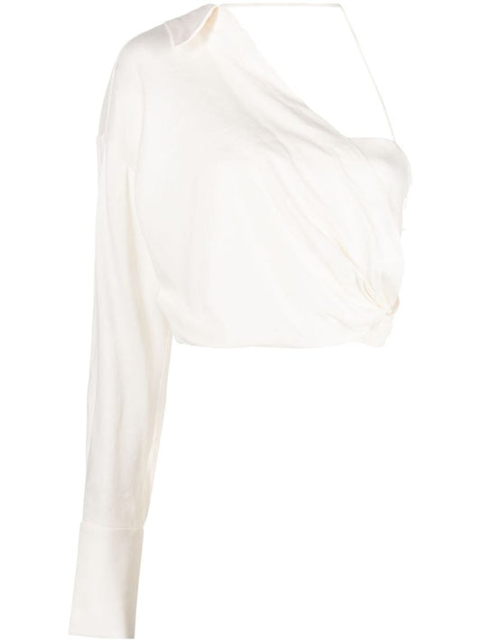 White Ganri Draped One-shoulder Blouse