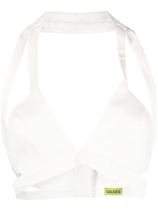 White Medevi Linen Cropped Top