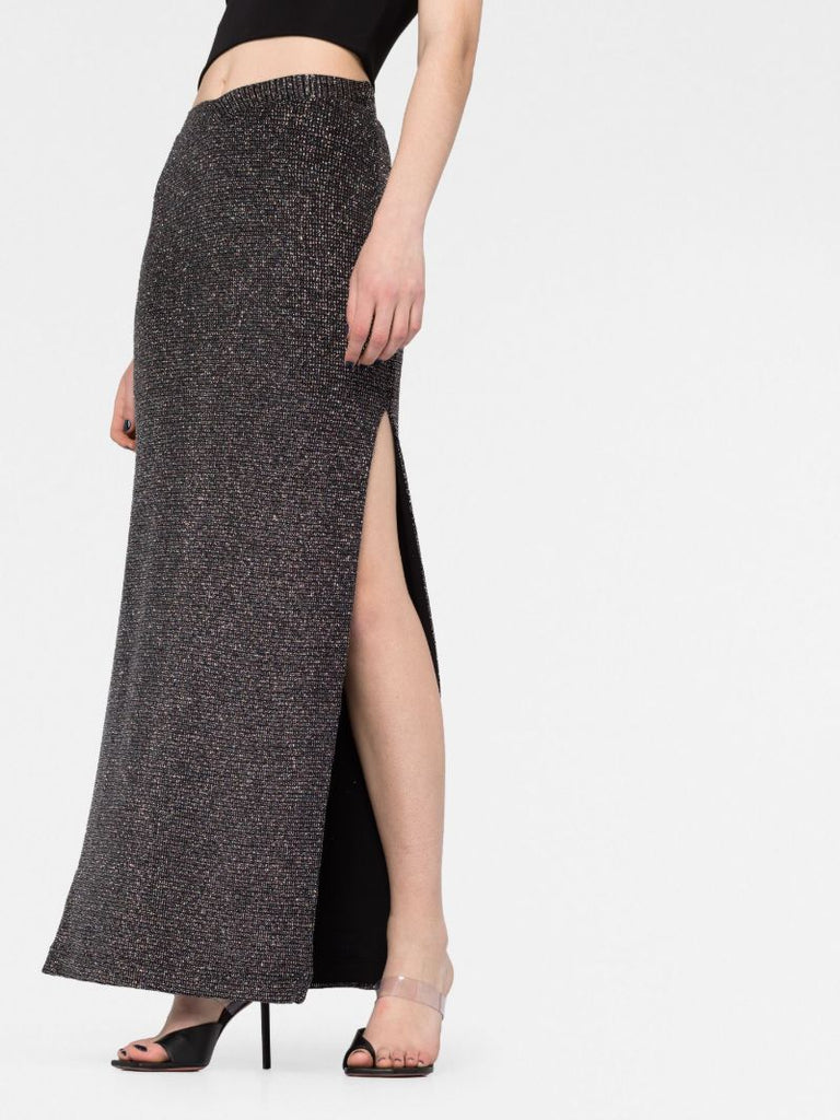 Black Metallic Midi Skirt