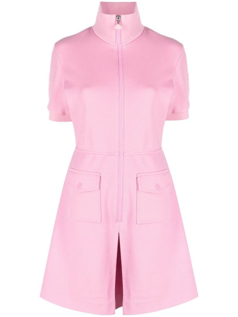 Pink Front Slit Zipped Mini Dress