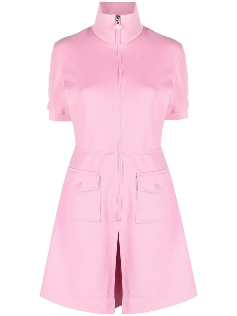 Pink Front Slit Zipped Mini Dress