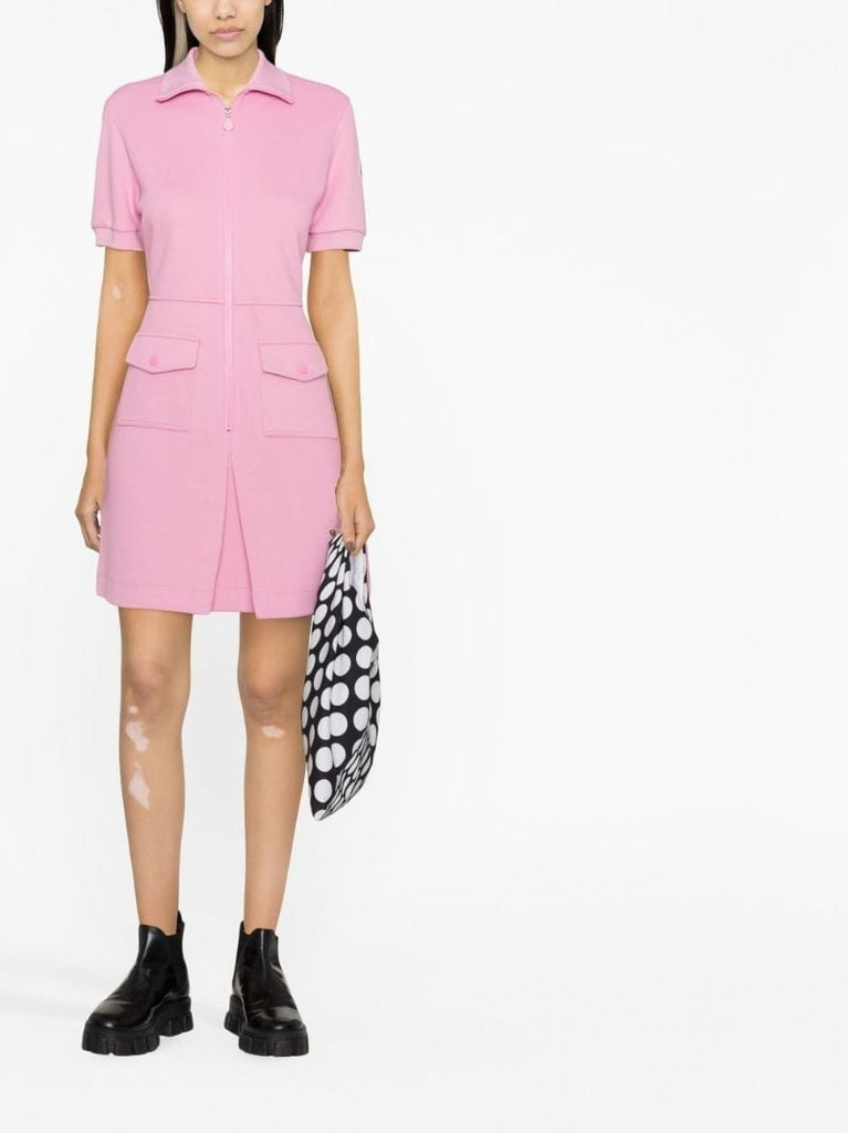 Pink Front Slit Zipped Mini Dress