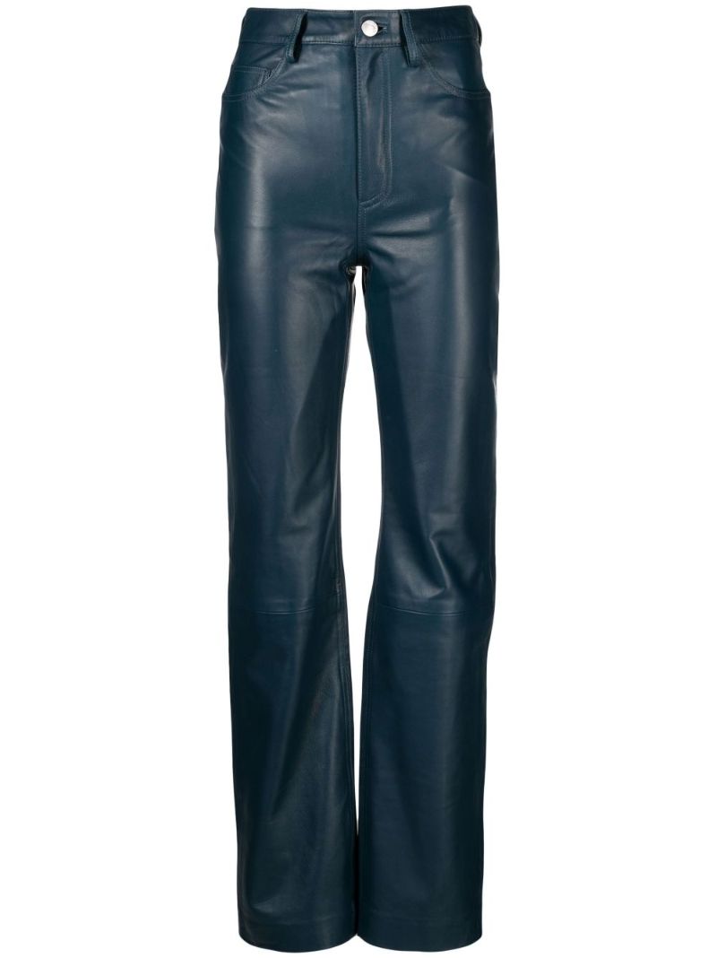 Blue Straight-leg Leather Trousers