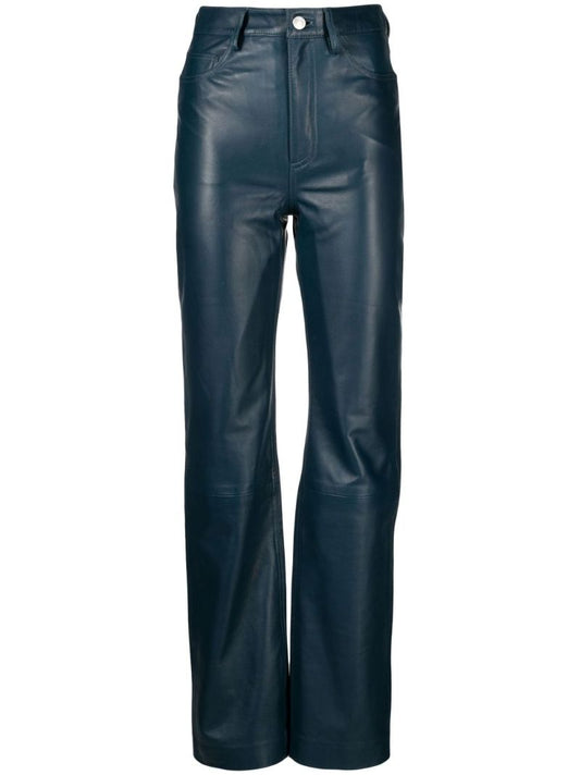 Blue Straight-leg Leather Trousers
