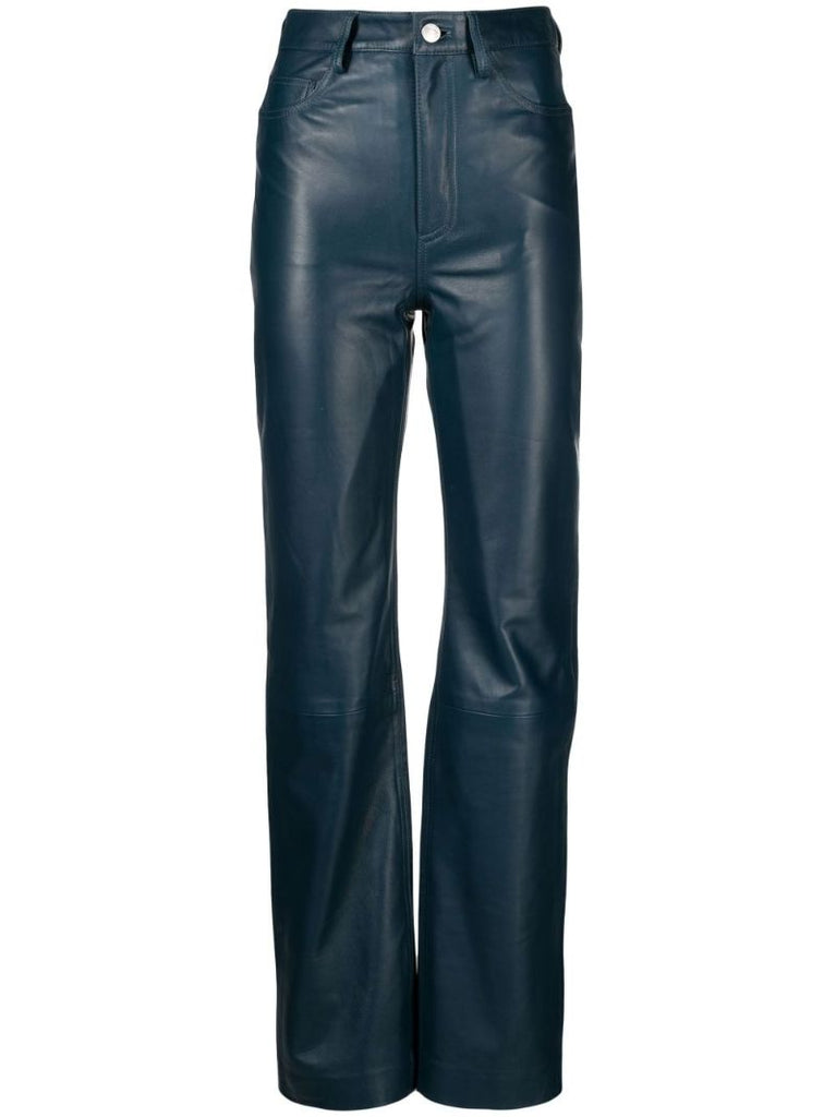 Blue Straight-leg Leather Trousers