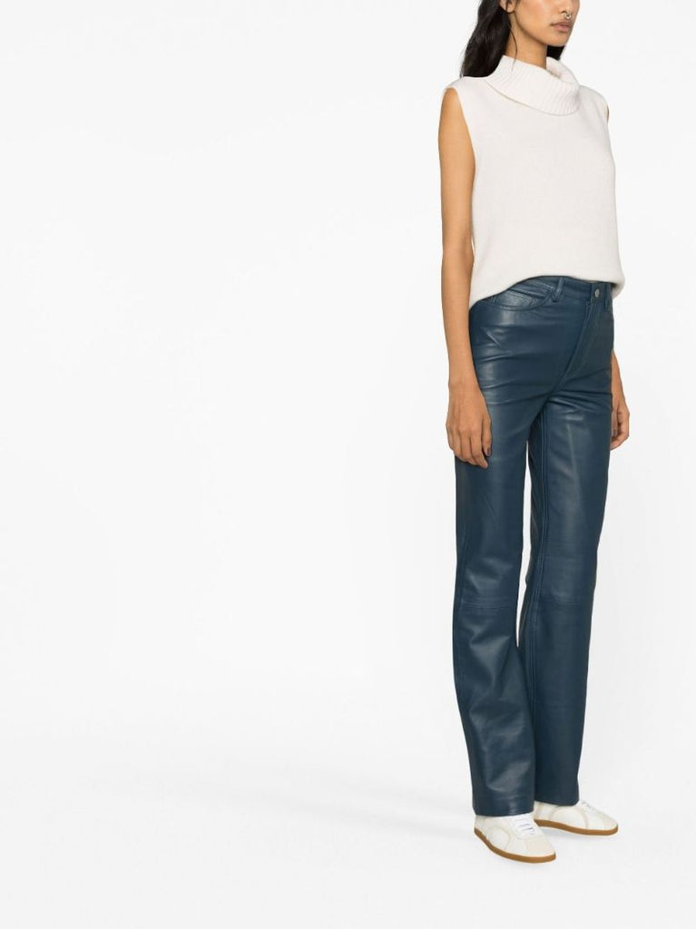 Blue Straight-leg Leather Trousers