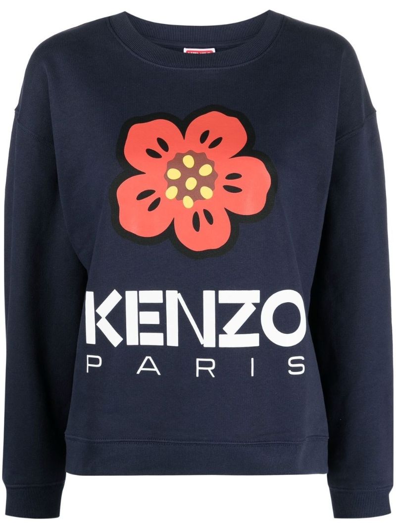 Blue Boke Flower Logo Print Sweatshirt