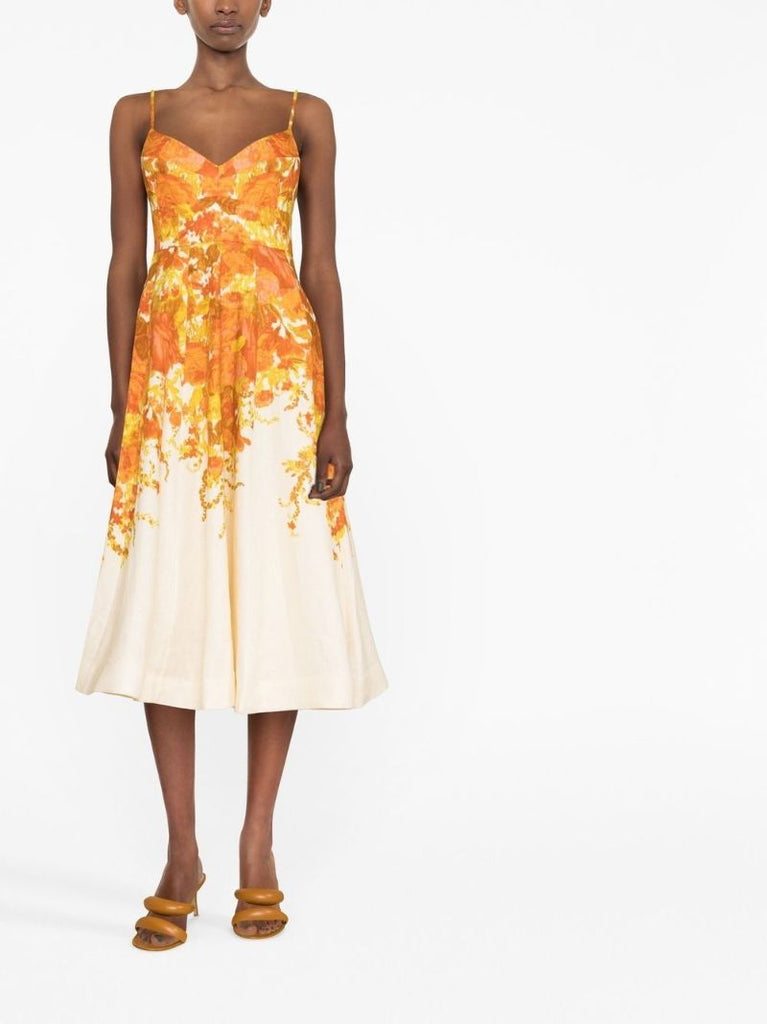 Orange High Tide Picnic Midi Dress