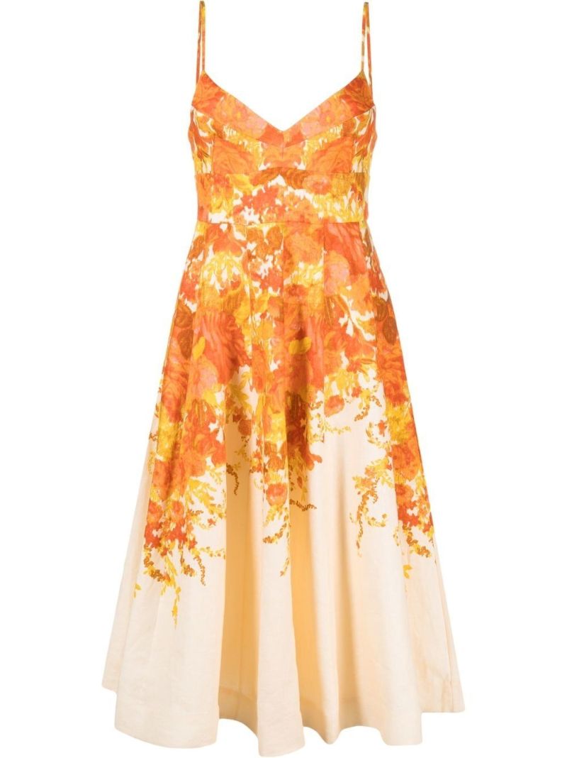 Orange High Tide Picnic Midi Dress