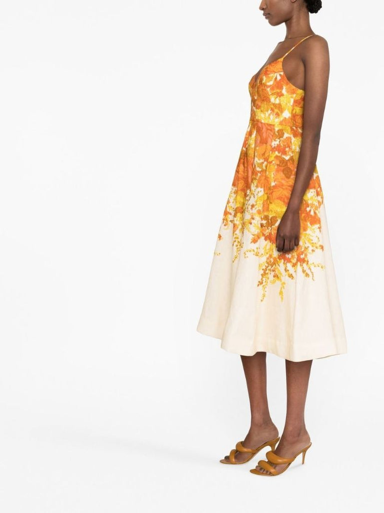 Orange High Tide Picnic Midi Dress