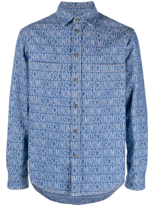 Blue Monogram-jacquard Denim Shirt