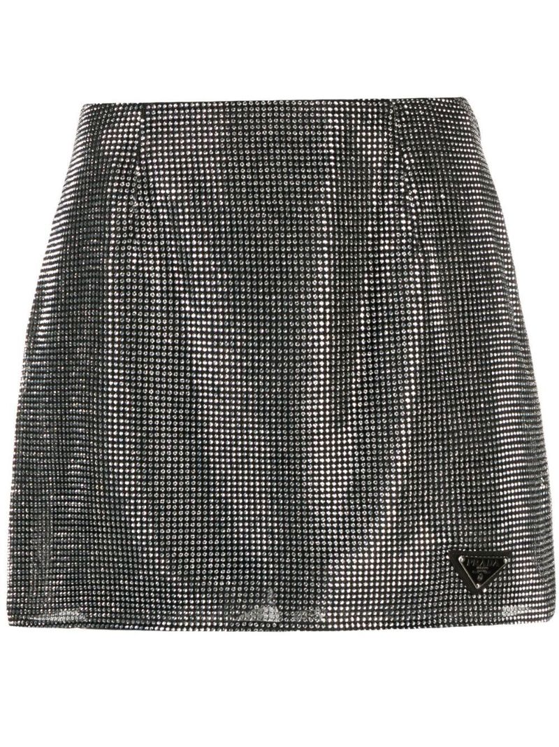 Black Logo-plaque Crystal Mini Skirt