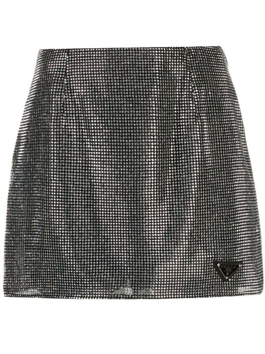 Black Logo-plaque Crystal Mini Skirt