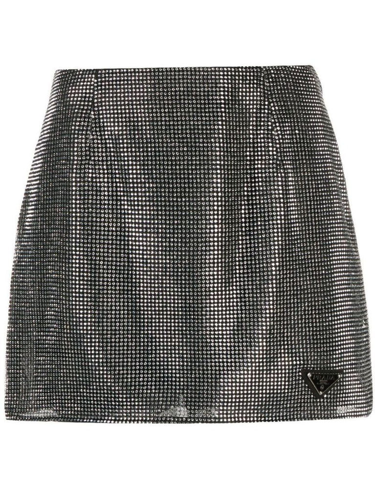 Black Logo-plaque Crystal Mini Skirt