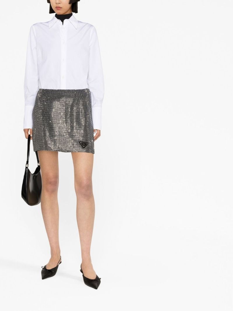 Black Logo-plaque Crystal Mini Skirt