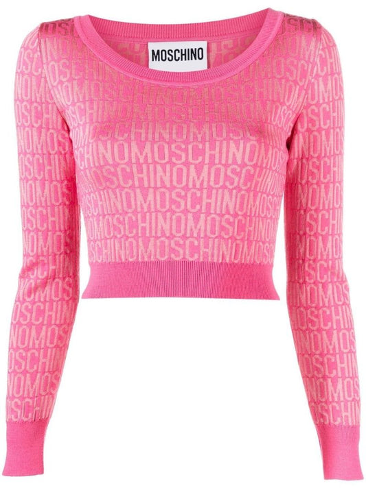 Pink Logo-jacquard Cropped Sweater
