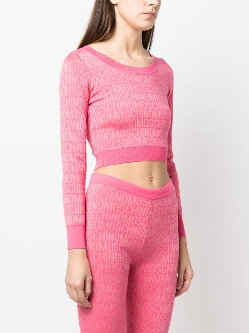 Pink Logo-jacquard Cropped Sweater