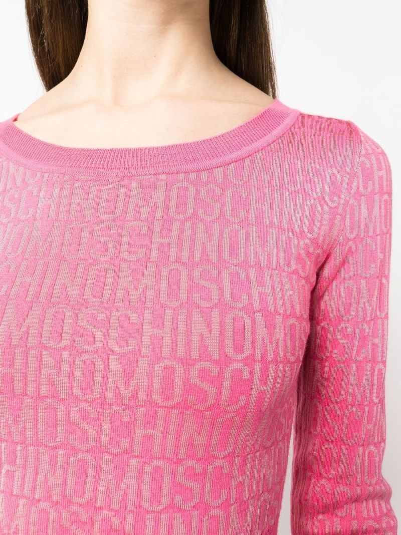 Pink Logo-jacquard Cropped Sweater