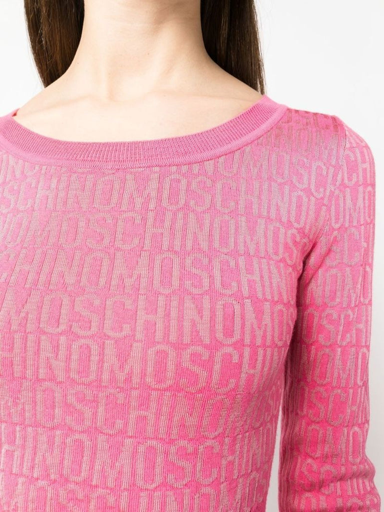 Pink Logo-jacquard Cropped Sweater
