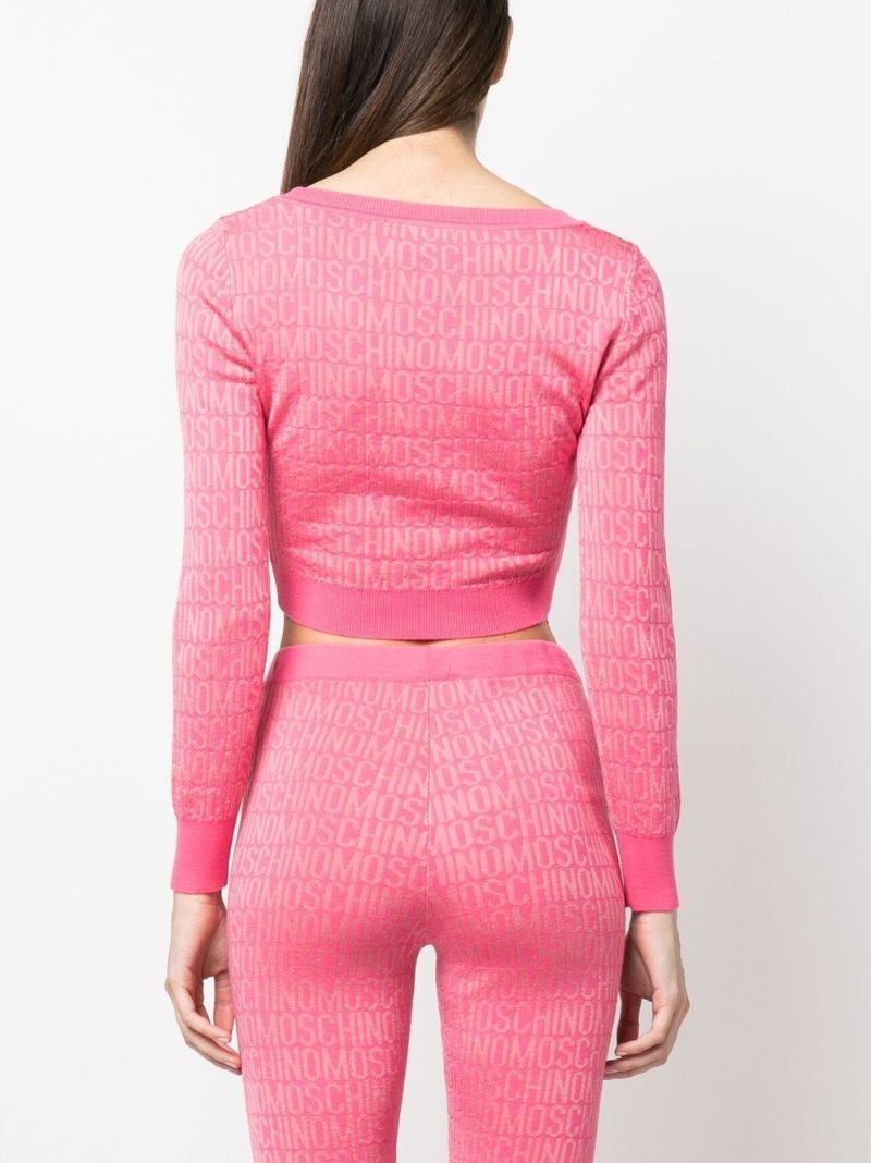 Pink Logo-jacquard Cropped Sweater