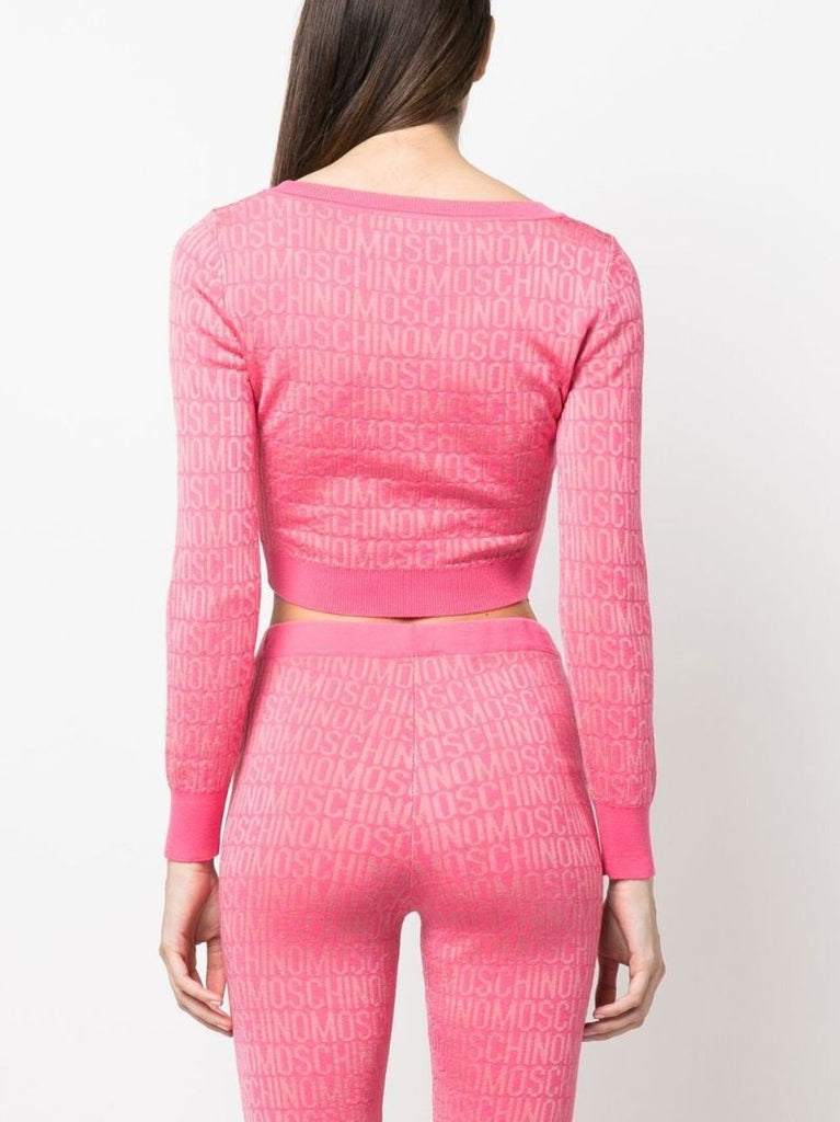 Pink Logo-jacquard Cropped Sweater