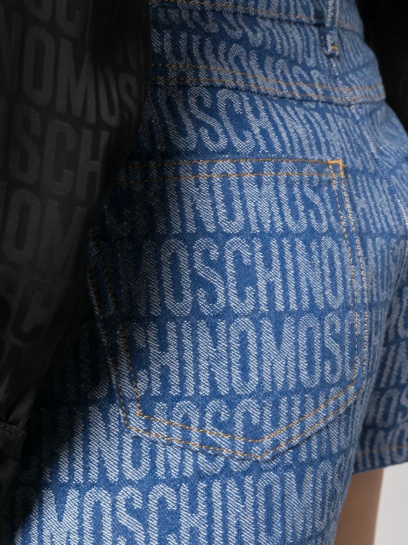 Blue Logo Print Denim Shorts
