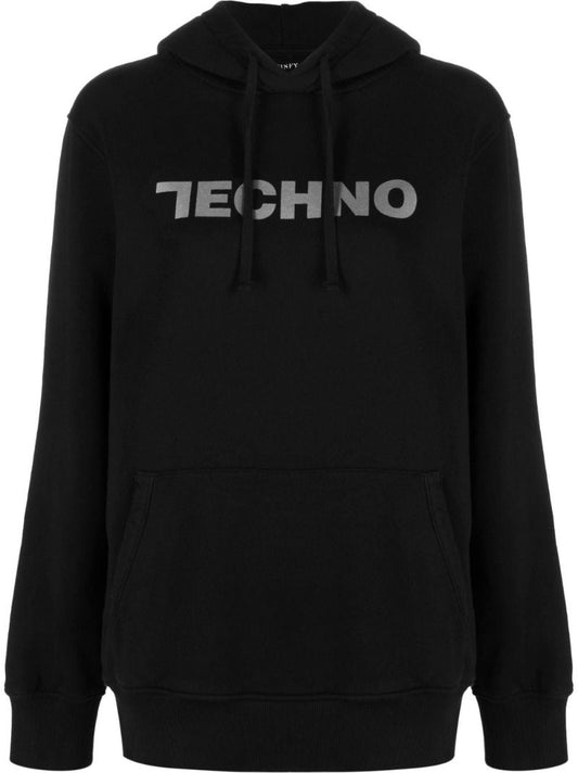 Black Techno Cotton Hoodie