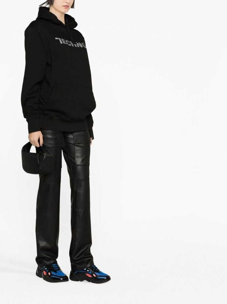 Black Techno Cotton Hoodie
