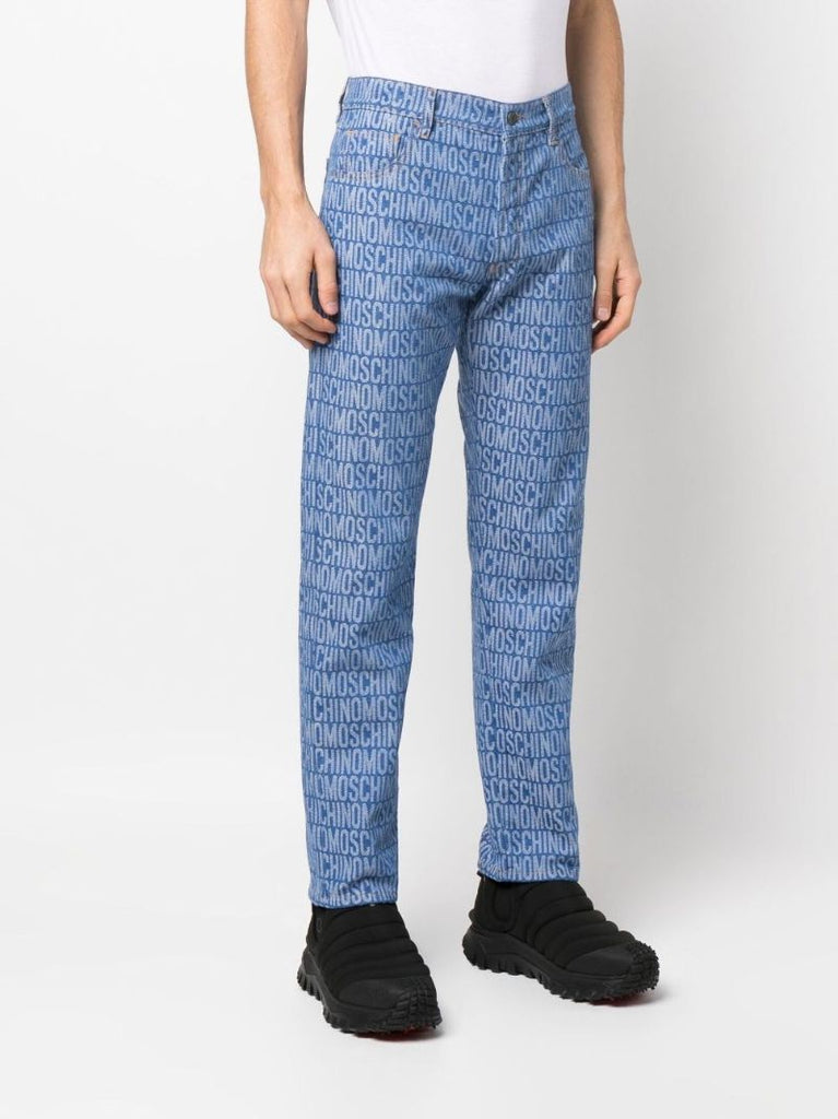 Blue All-over Logo Print Jeans