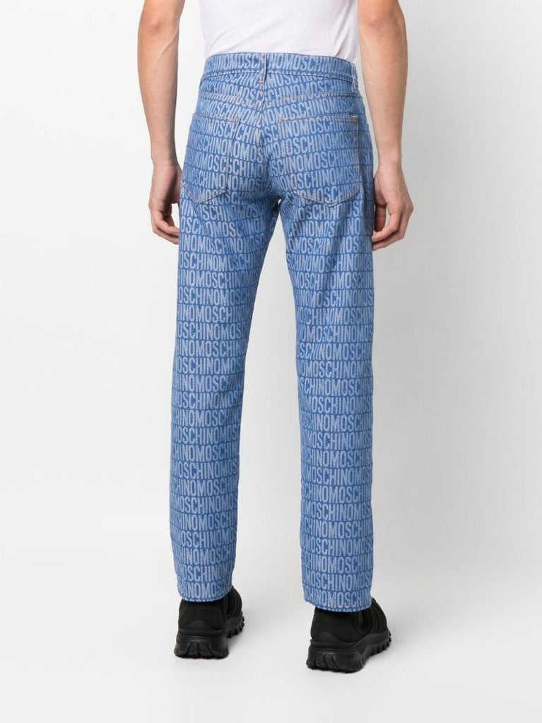 Blue All-over Logo Print Jeans