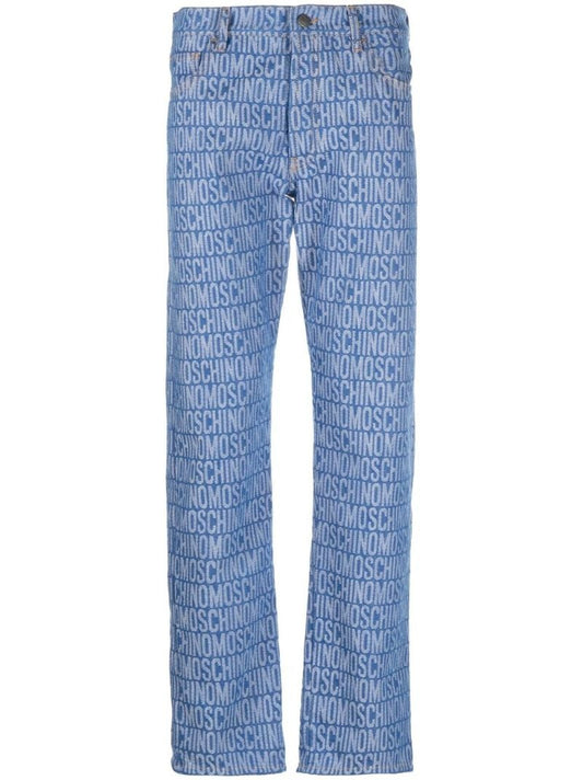 Blue All-over Logo Print Jeans