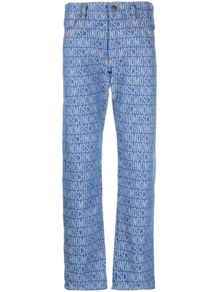 Blue All-over Logo Print Jeans