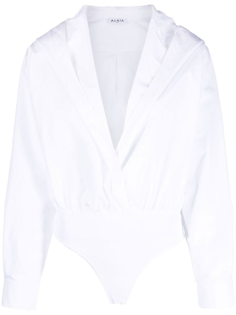 White Hooded V-neck Bodysuit