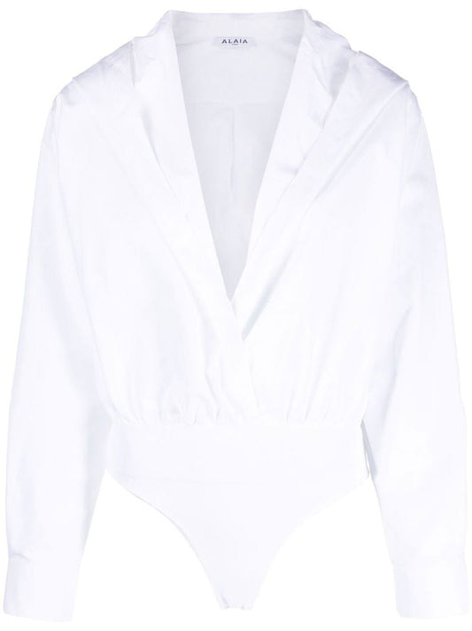 White Hooded V-neck Bodysuit